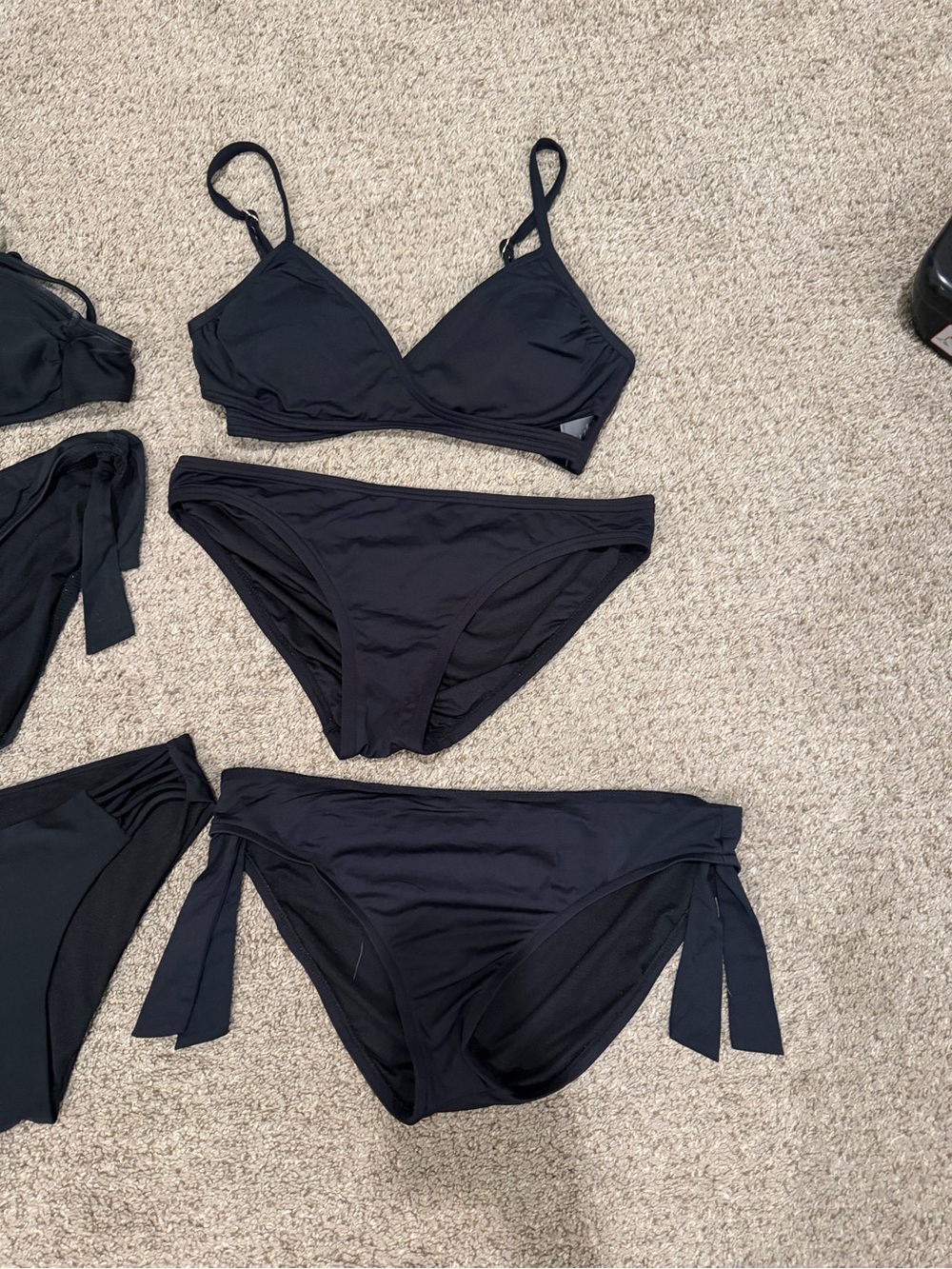 Black Bikini Tops and Bottoms Set with Colorful Embroidered Top - Picture 2 of 3